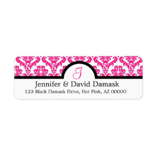 Monogram I Hot Pink Damask Labels