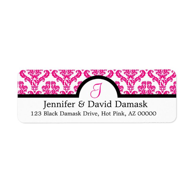 Monogram I Hot Pink Damask Labels (Front)