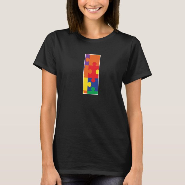 Monogram I in Multi Color Puzzle Pieces T-Shirt (Front)