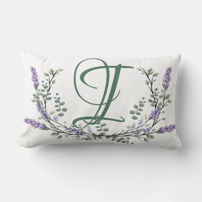 Monogram I Lavender Eucalyptus Lumbar Pillow (Front)