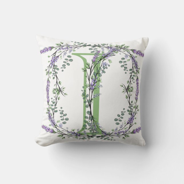 Monogram I Lavender Eucalyptus Throw Pillow (Front)