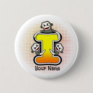 Monogram I Sock Monkey  2 Inch Round Button