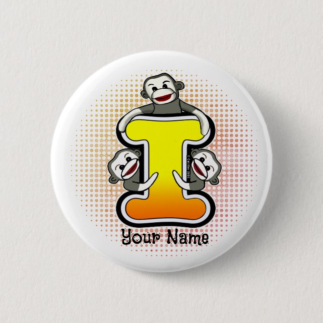 Monogram I Sock Monkey  2 Inch Round Button (Front)
