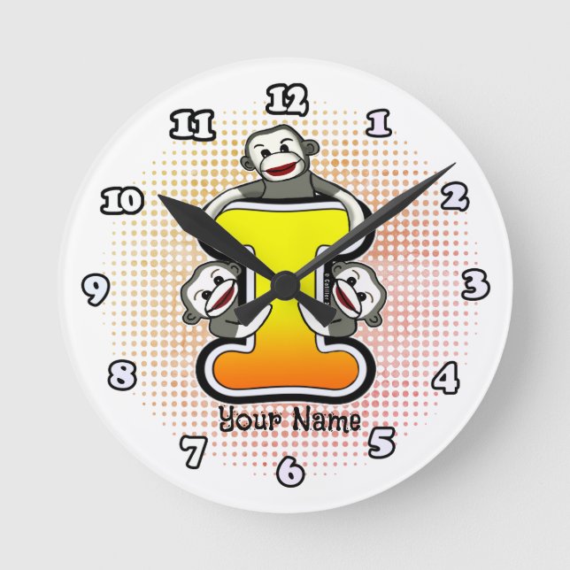 Monogram I Sock Monkey clock (Front)
