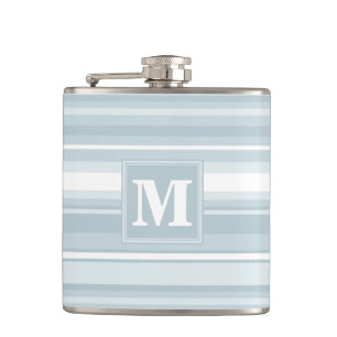 Monogram ice blue stripes hip flask
