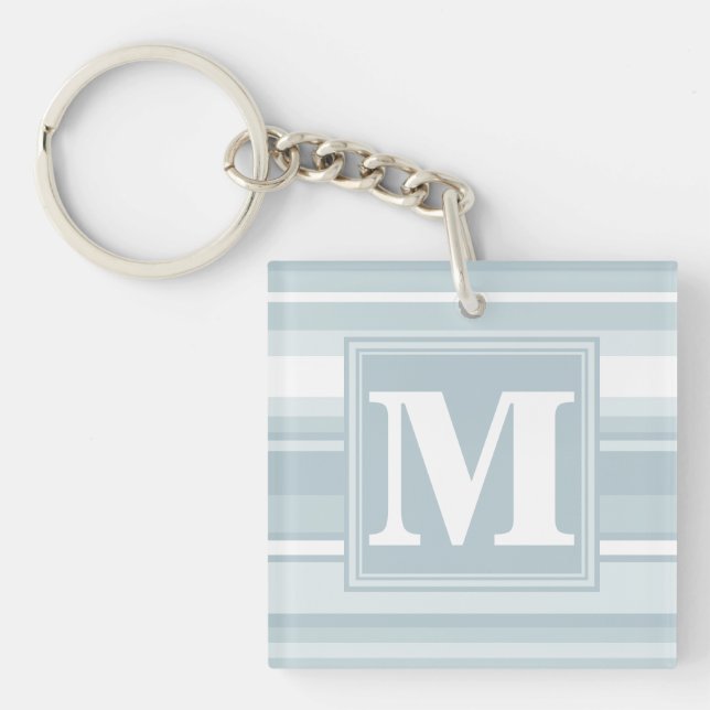 Monogram ice blue stripes keychain (Front)