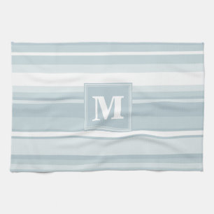 Monogram ice blue stripes kitchen towel