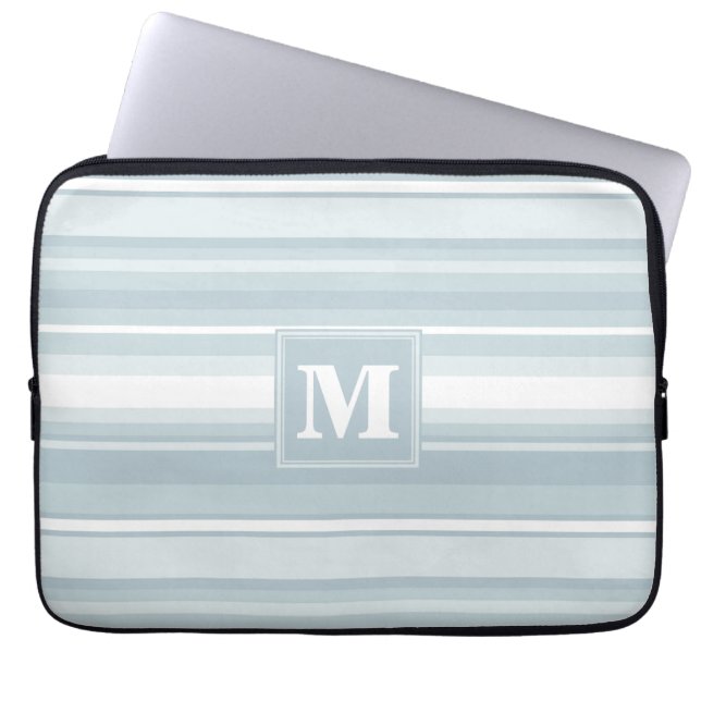 Monogram ice blue stripes laptop sleeve (Front)