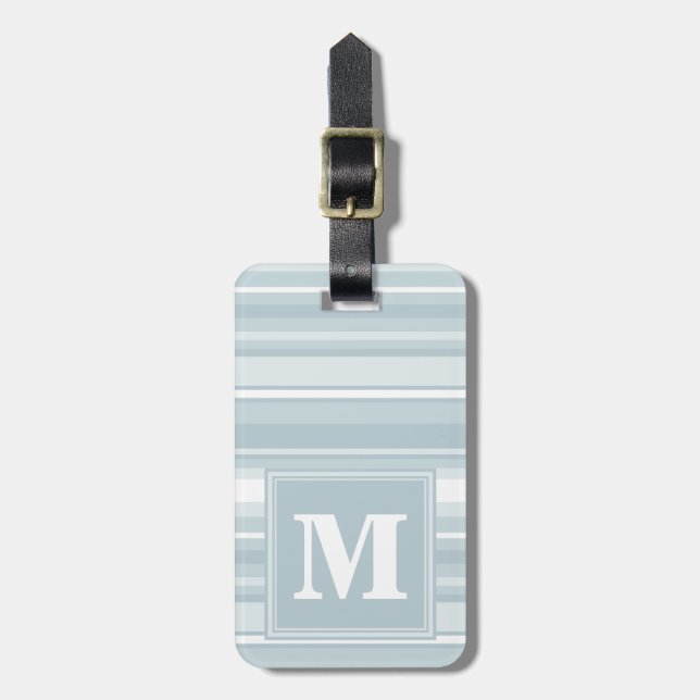 Monogram ice blue stripes luggage tag (Front Vertical)