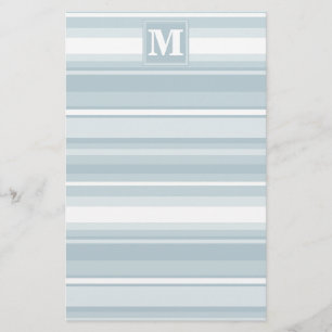 Monogram ice blue stripes stationery