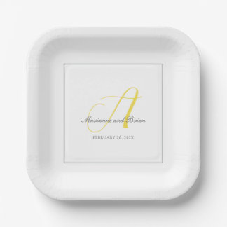 Monogram Illuminating Yellow, and Grey with White Paper Plate