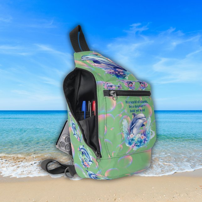 Monogram In a World of Sharks, Be a Dolphin Green Sling Bag (Creator Uploaded)