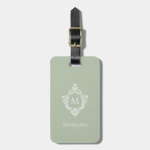 Monogram in Crest Sage Green Vintage White Initial Luggage Tag