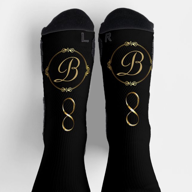 Monogram in gold with infinity circle on Gray | Socks (Top)