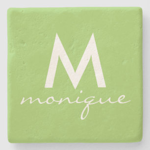Monogram in Lime Green and White Stone Coaster