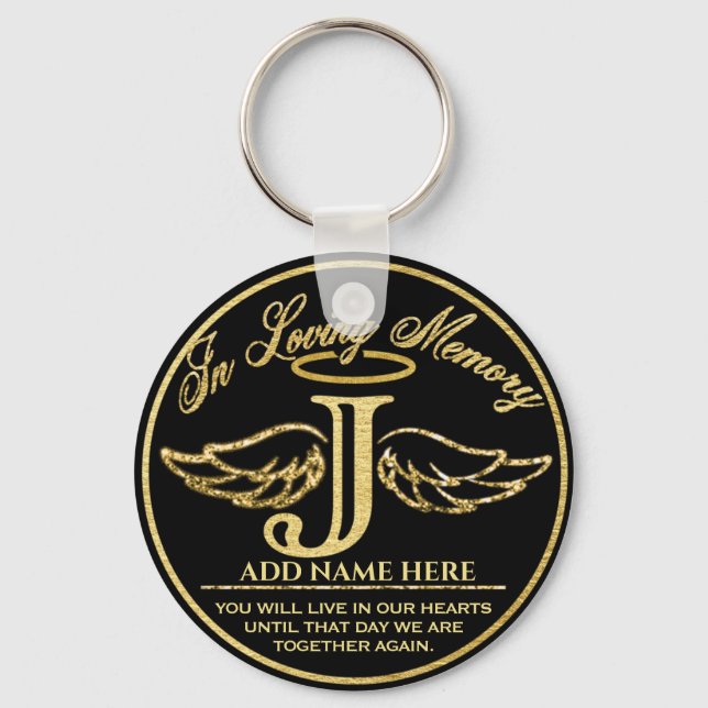 Monogram In Loving Memory Gold Memorial Letter J Keychain (Front)