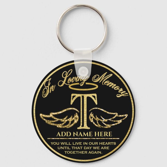 Monogram In Loving Memory Gold Memorial Letter T Keychain (Front)