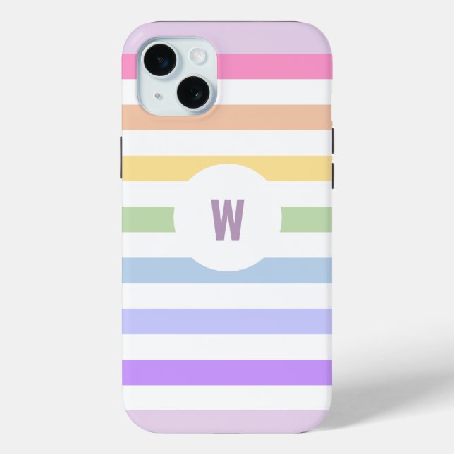 Monogram in White Circle Pastel Rainbow Stripes Case-Mate iPhone Case (Back)