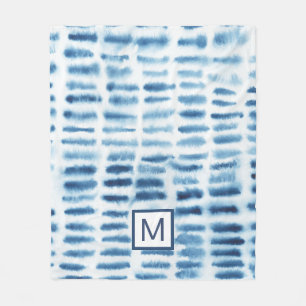 Monogram   Indigio Watercolor Print Fleece Blanket