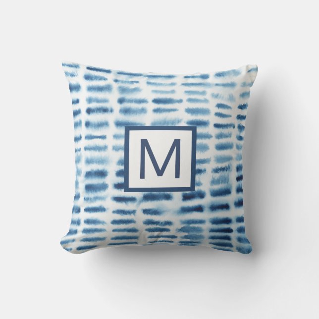 Monogram | Indigio Watercolor Print Throw Pillow (Front)