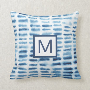 Monogram   Indigio Watercolor Print Throw Pillow