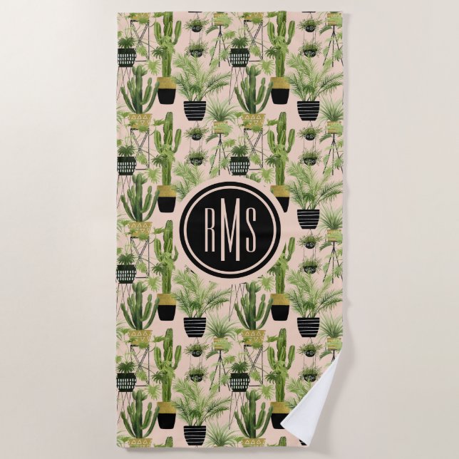 Monogram | Indoor Oasis | Plant Lineup Pattern Beach Towel (Front)