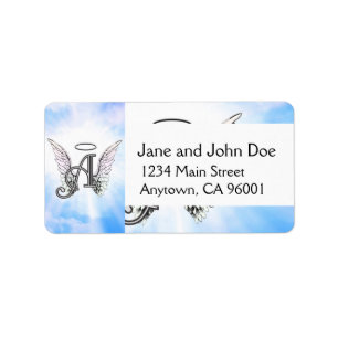 Monogram Initial A, Angel Wings & Halo w/ Clouds Label