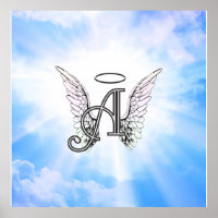 Monogram Initial A, Angel Wings & Halo w/ Clouds