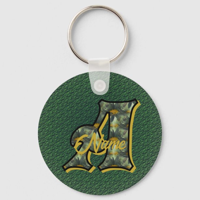 Monogram Initial A Daisies Art Personalized Keychain (Front)