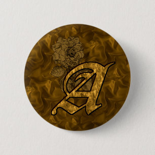 Monogram Initial A Elegant Gold Peony Flower 2 Inch Round Button