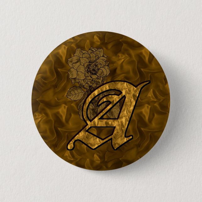 Monogram Initial A Elegant Gold Peony Flower 2 Inch Round Button (Front)