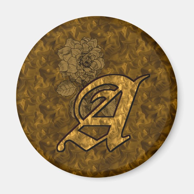 Monogram Initial A Elegant Gold Peony Flower Magnet (Front)