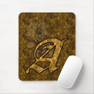Monogram Initial A Elegant Gold Peony Flower Mouse Pad