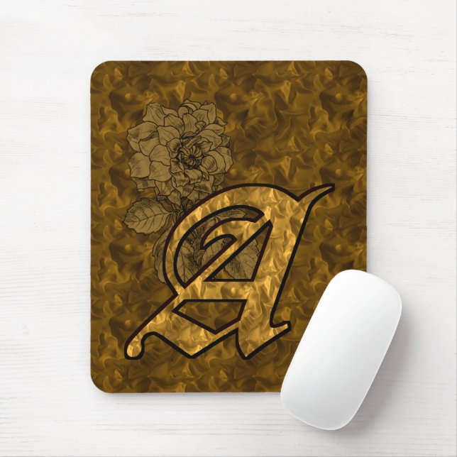 Monogram Initial A Elegant Gold Peony Flower Mouse Pad (With Mouse)
