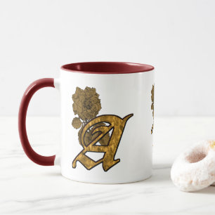 Monogram Initial A Elegant Gold Peony Personalized Mug