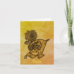Monogram Initial A Elegant Gold Peony Personalized Note Card