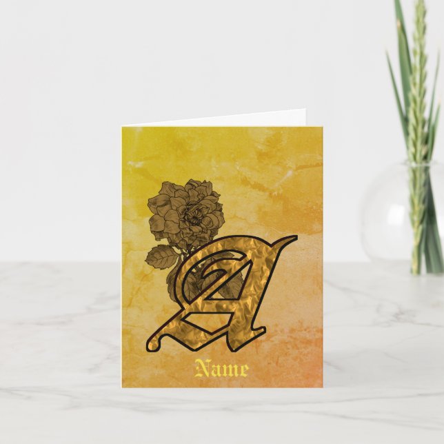 Monogram Initial A Elegant Gold Peony Personalized Note Card (Front)