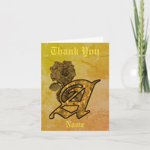 Monogram Initial A Elegant Gold Peony Personalized Thank You Card