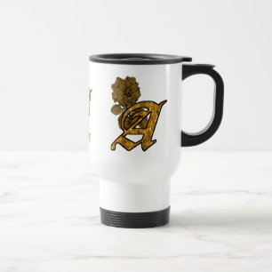 Monogram Initial A Elegant Gold Peony Personalized Travel Mug