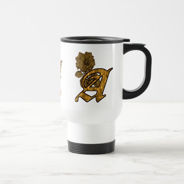 Monogram Initial A Elegant Gold Peony Personalized Travel Mug (Right)