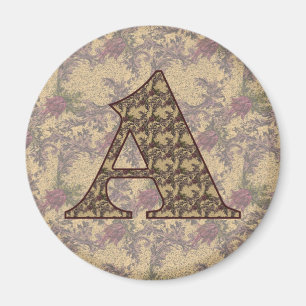 Monogram Initial A Elegant Vintage Floral Magnet