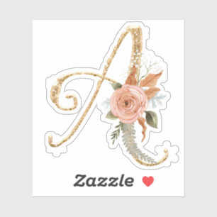 Monogram Initial A Gold Glitter Peony Rose Floral