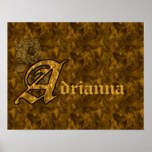 Monogram Initial A Gold Peony Flower Personalized Poster