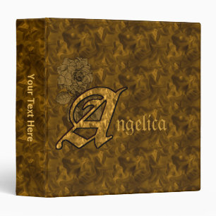 Monogram Initial A Gold Satin Peony Personalized Binder