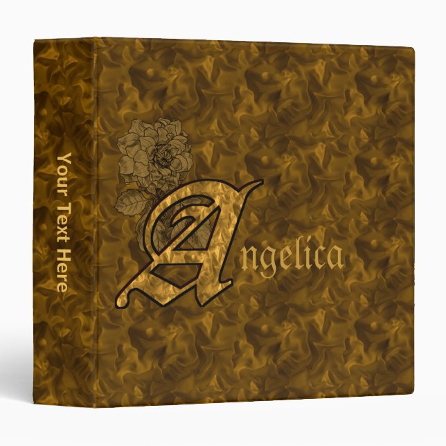 Monogram Initial A Gold Satin Peony Personalized Binder (Front/Spine)