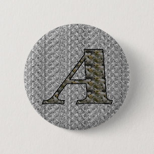 Monogram Initial A Hydrangea Flowers 2 Inch Round Button