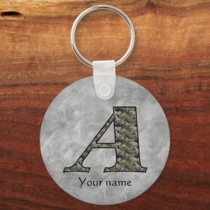 Monogram Initial A Hydrangea Flowers Personalized Keychain
