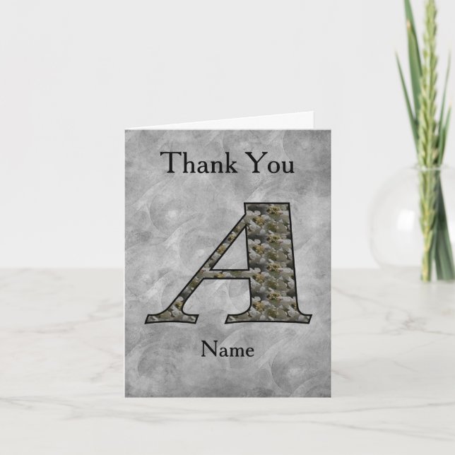 Monogram Initial A Hydrangea Flowers Personalized Thank You Card (Front)