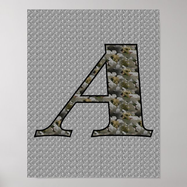 Monogram Initial A Hydrangea Flowers Poster (Front)
