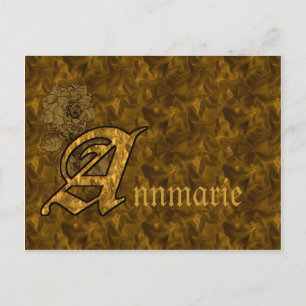 Monogram Initial A Name Gold Peony Personalized Postcard